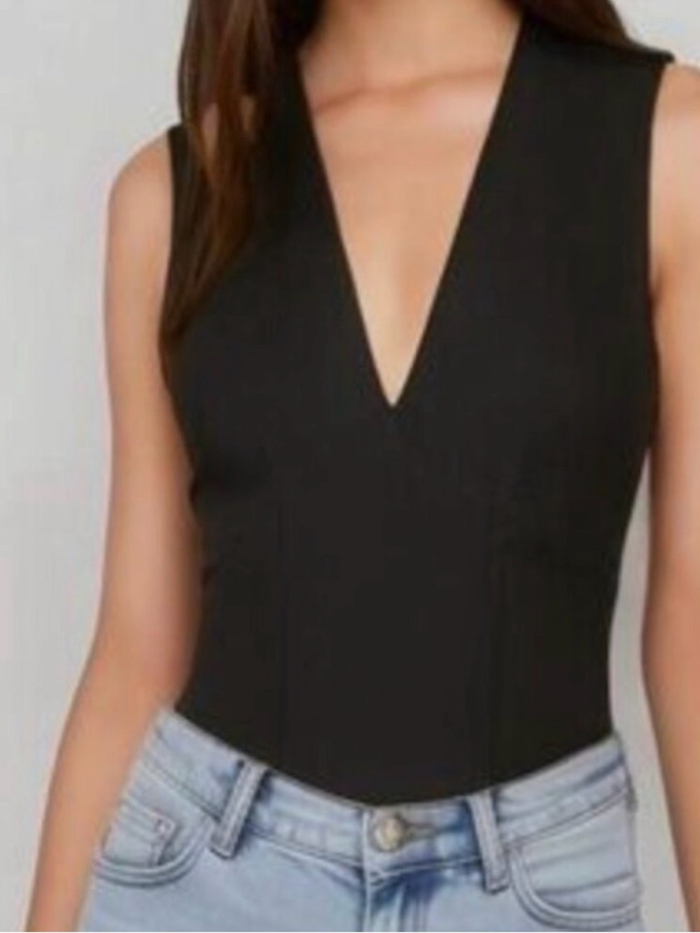 Abercrombie & Fitch Black V-Neck Sleeveless Bodysuit (Tall Fit)